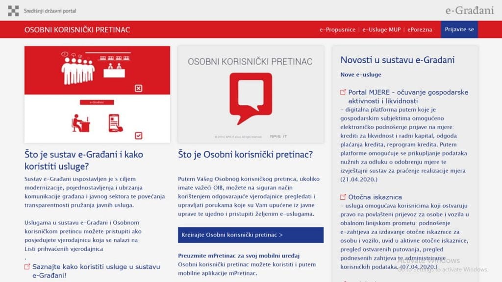 e-građanin - središnji državni portal - 2020
