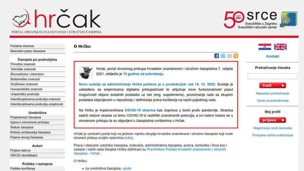 hrčak - portal hrvatskih stručnih i znanstvenih časopisa - 2021.