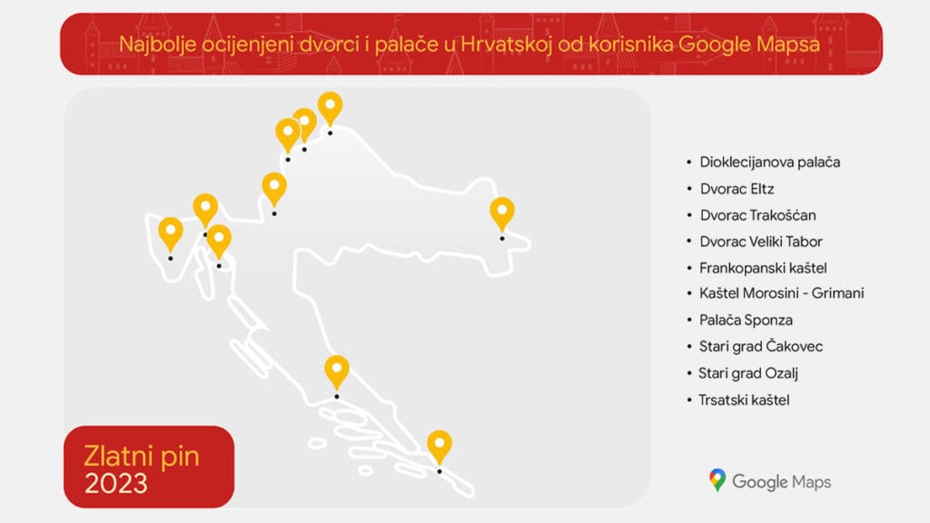 google maps - zlatn pin | hrvatski dvorci i palače | 2023.