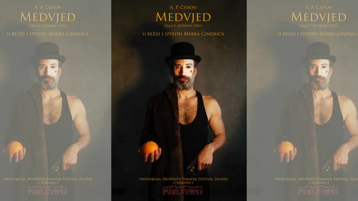 Medvjed | Urnebesna Čehovljeva jednočinka u briljantnoj solo izvedbi Marka Cindrića igra u KUC-u Travno 19. i 20. travnja 2026. godine