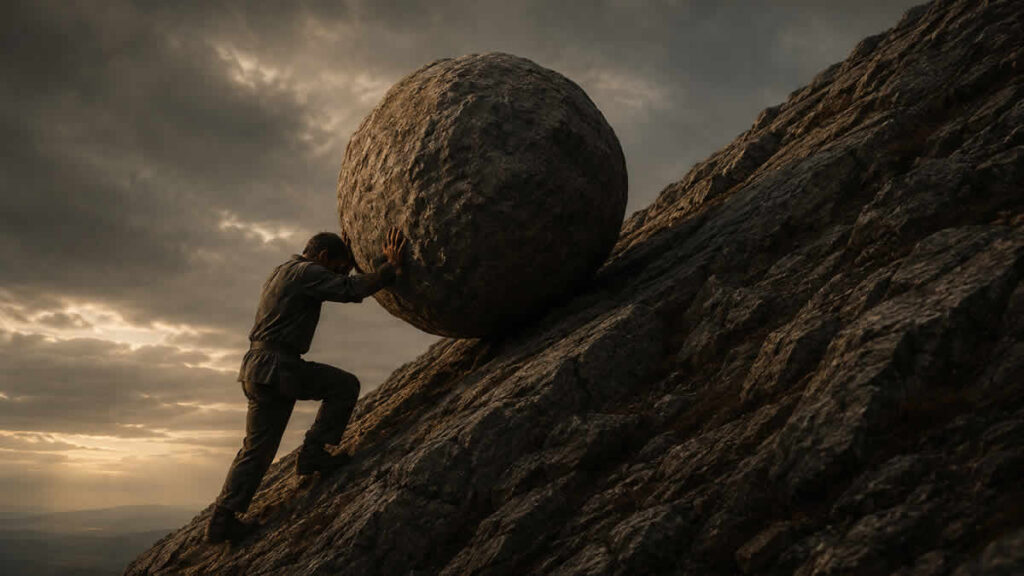 sizifov posao | guranje kamena uz planinu