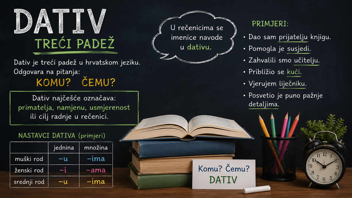 dativ | treći padež | hrvatski jezik | 2026.