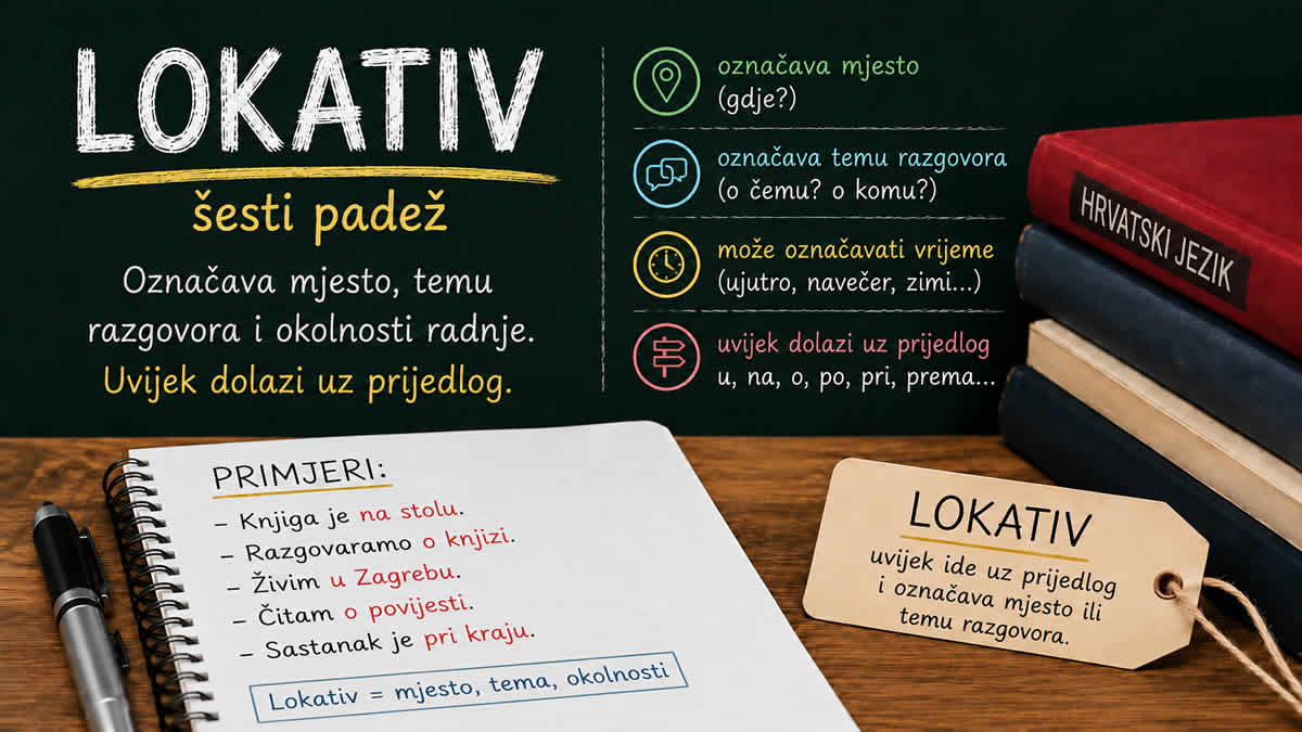 Lokativ | Šesti padež koji označava mjesto, temu razgovora i uvijek dolazi uz prijedlog